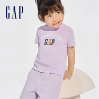 【GAP】女幼童裝 Logo純棉小熊印花圓領短袖T恤-紫色(892057)
