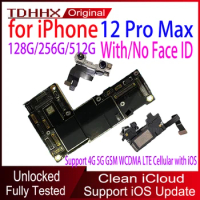 Original Unlocked Logic Board for iPhone 12 Pro Max Motherboard With Face ID 128G 256G Mainboard Clean iCloud Good Working Plate