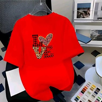 Kaos Atasan dewasa WANITA T-shirt kaos Oblong Distro MOTIF LOVE MACAN L Merah