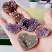 Wholesale Uruguay Purple Amethyst Geode Cluster Heart Shaped Rough Lots Crystals Healing Stone Natural Degaussed Ore Gemstone