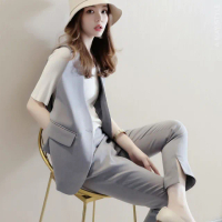 【艾美時尚】現貨 中大尺碼女裝 兩件式 日韓設計休閒感顯瘦西裝套裝。S-2XL(2色)