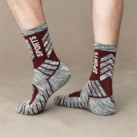 【oillio 歐洲貴族】加厚氣墊保暖襪 厚棉健行襪 雪襪 中筒襪 氣墊襪(酒紅色 單雙組 襪子 男女襪)