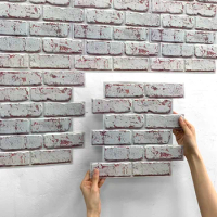 Faux Brick Wall Panel Peel and Stick 3D Tile Sticker Self-Adhesive Kitchen Tile Backsplash Bathroom Wall Sticker Waterproof