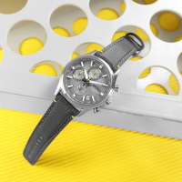 SEIKO 精工 / 三眼計時 藍寶石水晶玻璃 日期 防水100米 帆布皮革手錶-灰色/39mm