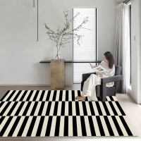 地毯 房間地毯 客廳地毯 床邊地毯 臥室地毯 簡約黑白條紋地毯 客廳臥室高級感格子圈絨床邊毯