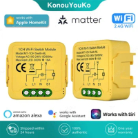 For Homekit Matter WiFi Smart Switch 16A Smart Home Automation Relay Module Works with Homekit Siri Smartthings Alexa Google
