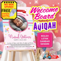 TBF Aqiqah Welcome Board Custom White Papan Board Printed Birthday Board Birthday Signage Papan Sela