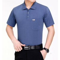 純棉短袖POLO衫男|大尺碼45-100公斤男裝上衣|純色翻領POLO衫|中老年爸爸裝上衣|寬鬆有口袋短袖衫|短袖上衣
