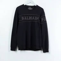 Sweater BALMAIN DUO TEXT LOGO CENTER LINE SUEDE BLACK SWEATSHIRT 100% ORIGINAL Size XS