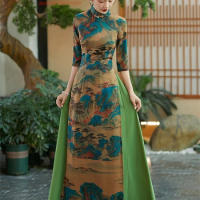 2024 vietnam traditional dress aodai improved cheongsam dress national flower print banquet qipao national evening dress vestido