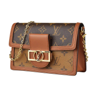 【Louis Vuitton 路易威登】LV M68746 DAUPHINE花紋LOGO Monogram Reverse帆布鏈帶斜背包(棕)