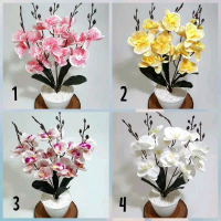 ANGGREK ORCHID x5 ARTIFICIAL Bunga Pot kerang