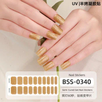 20 Strips New Solid Color Onion Powder Gel Nail Sticker Semi Cured UV Gel Nail Stickers Full Cover Nail Art Decorations