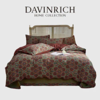 DAVINRICH Turkish Geomertic Pattern King Size Duvet Cover Set Medieval Damask Decorative 4 Piece Bedding Set With 2 Pillow Shams