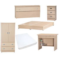 【顛覆設計】房間六件組 床頭箱+6分底+獨立筒+床頭櫃+衣櫥+書桌(雙人5尺)