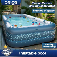 Beige 3 Rings Inflatable Swimming Pool Kids Air Pump Family Size Swimming Pool for Boys Inflatable S