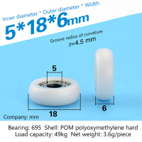 ล้อลูกกลิ้งชนิดกลม วัสดุไนลอน POM 695ZZ 2 ชิ้น ขนาด 5x18x6 มม. ห่อด้วย POM เหมาะสำหรับแบริ่งและรอก ว