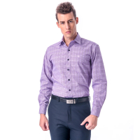 【金安德森】紫色寬格窄版長袖襯衫