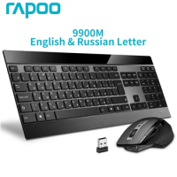Rapoo 9900M Ultra-Slim Russian Keyboard and Mouse Combo Multi-Mode Bluetooth Wireless Silent Keyboard Rechargeable Laser Mouse