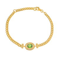 【金喜飛來】買一送金珠 黃金手鍊5G綠寶石水鑽(2.78錢+-0.03)