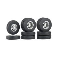6PCS Metal Front &amp; Rear Wheel Hub Rubber Tire Wheel Tyres Complete Set for 1/14 RC Trailer Tractor Truck Car A