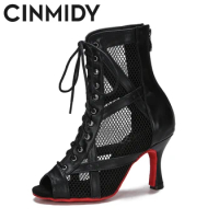 CINMIDY Leather Dance Boots Red Sole Ballroom Dancing Shoes Latin Dance Shoes Woman Pole Dance Boots Tango Ladies Party Shoes