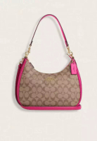 COACH Coach Teri Hobo In Signature Canvas Khaki Cerise