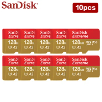 10pcs/lot SanDisk Extreme Memory Card 32GB 64GB 128GB Class 10 U3 V30 High Speed Original TF Card UHS-I Micro SD Card