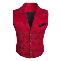 Blazer Vest Double Breasted Gothic Punk Men Formal Suits Jacquard Short Waistcoat Costume Sleeveless Coat Lapel Collar For Adult