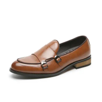 Italian Design Men's Formal Dress Shoes Slip on Loafers Double Monk Strap Luxury Men Leather Shoes Black Brown Moccasins