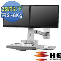 HE單升降單旋臂雙螢幕鍵盤架(H12OEW) -壁掛型/總載重2~8公斤