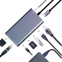 USBC to Rj45 Lan 4K HDMI VGA 2USB 3.0 SD Card Slot Reader 8 In 1 Type C Dock Adapter Hub for Macbook for Samsung Dex Mode