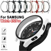 PC+Glass Protective Case For Samsung Galaxy Watch 4 5 Hard Full Coverage Tempered Screen Protector Shell for Galaxy watch 4/5
