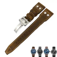 PCAVO 20mm 21mm 22mm Leather Watch Strap Black Blue Brown Watch Band for IWC PILOT Mark PORTUGIESER PORTOFINO for Men Bracelet