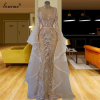 Long Sleeves Muslim Evening Dresses Long Mermaid Evening Gowns Fairy Plus Size Celebrity Dresses Photography Gowns Party