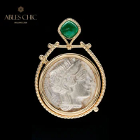 Byzantine Athena 18K Gold Authentic Ancient Greek Coin Natural Emerald 1.27ct Reversible Medallion Pendant Only