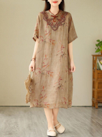 Special OfferRetro Chinese Style Embroidered Cotton Linen Qipao Dress Women Summer Slimming Long Ski