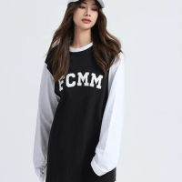 FCMM Spring/Summer T-Shirt Trendy Brand Loose Cotton Jumping Shoulder Bottom Shirt Splicing Design L