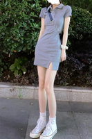polo領連衣裙女夏季法式小眾設計感氣質修身小子辣妹包臀短裙子
