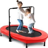 Kids Indoor Trampoline, 56" Foldable Mini Trampoline with 5 Level Adjustable Handle Bar DoubleTrampoline for Kid and Adults