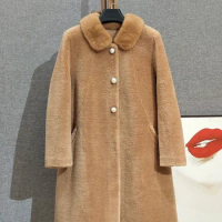 [Special price]Mink collar, medium length lambskin fur coat, fur coat for women with 9/4 sleeves