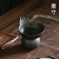 粗陶茶漏 黑陶瓷茶濾 不銹鋼底過濾網 茶隔過濾器 茶具配件1入