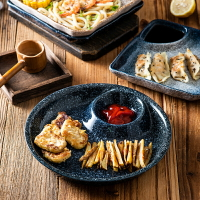日式帶碟子的水餃盤蒸餃子盤帶醋碟陶瓷薯條盤子創意網紅盤子餐具
