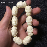 White Guanyin Buddha Head Bracelet Statue，Hand carved，Guanyin Bodhisattva，Feng Shui Decorative Bracelets statue，best gift