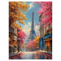 1 bộ, Tranh vẽ cảnh mùa thu ở Tháp Eiffel, Bộ vẽ tranh acrylic dành cho người lớn, Không khung, Tran