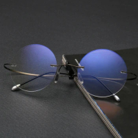 Flexible Rimless 48mm Round Reading Glasses Women Optical Lens Blue cut Reader UV400 Magnifier Black Gold