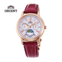 ORIENT 東方錶 SUN&amp;MOON系列 日月相錶 皮帶款 RA-KA0001A 棗紅色 - 34.8mm