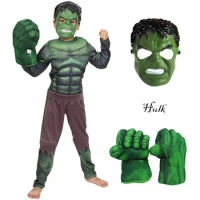 Kids Hulk Muscle Costume Superhero Hulk Cosplay Costume Mask Boxing Plush Glove Child Suit Halloween Carnival Party Kids Costume