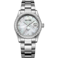 RHYTHM日本麗聲 晶鑽石英手錶-珍珠貝x銀/38mm RQ1619S01
