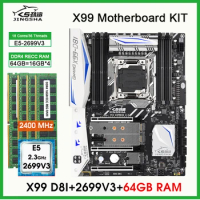 X99 D8I LGA 2011-3 XEON X99 Motherboard with Intel E5 2699 V3 with 4*16G DDR4 2400Mhz ECC memory combo kit set SATA pc gamer F8